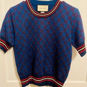 Gucci Blue and Red Knit Sweater